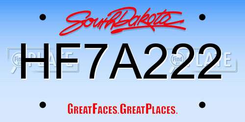HF7A222 South Dakota License Plate