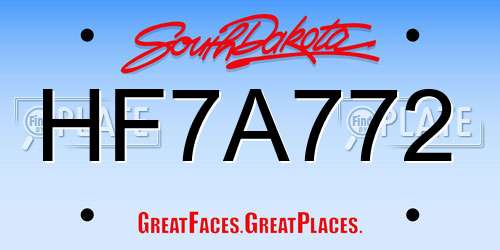 HF7A772 South Dakota License Plate