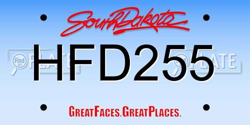 HFD255 South Dakota License Plate