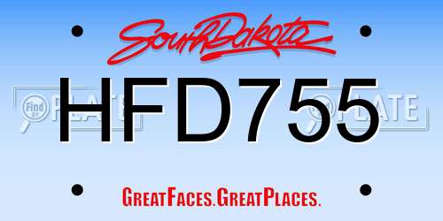 HFD755 South Dakota License Plate