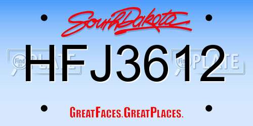 HFJ3612 South Dakota License Plate