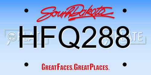 HFQ288 South Dakota License Plate