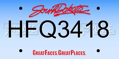HFQ3418 South Dakota License Plate