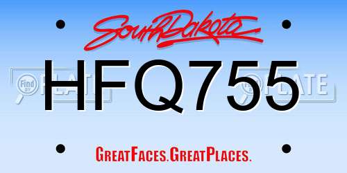 HFQ755 South Dakota License Plate