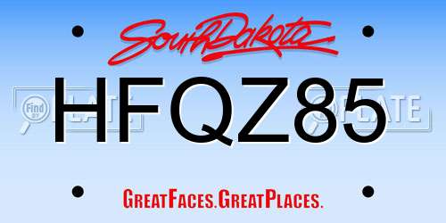 HFQZ85 South Dakota License Plate