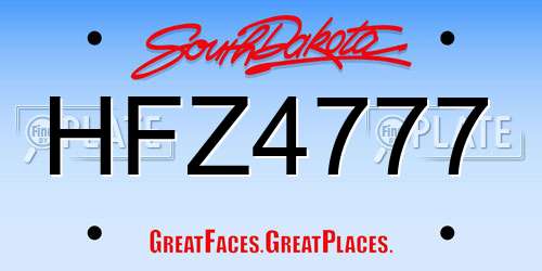 HFZ4777 South Dakota License Plate