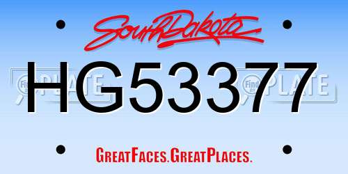 HG53377 South Dakota License Plate