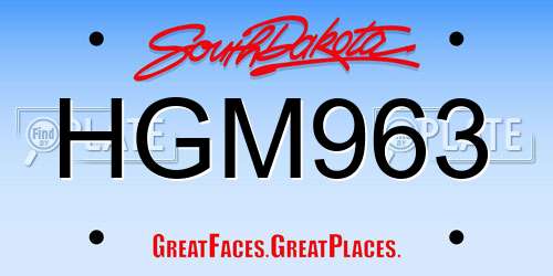 HGM963 South Dakota License Plate