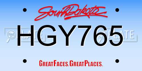 HGY765 South Dakota License Plate