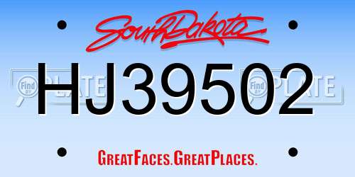 HJ39502 South Dakota License Plate