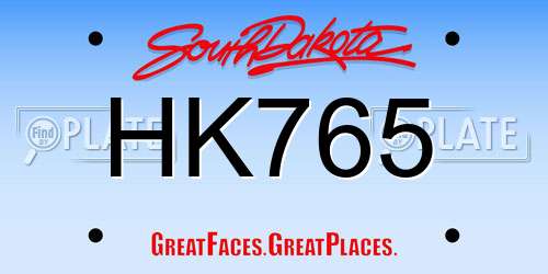 HK765 South Dakota License Plate