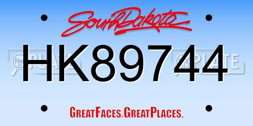 HK89744 South Dakota License Plate