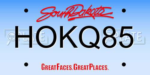 HOKQ85 South Dakota License Plate
