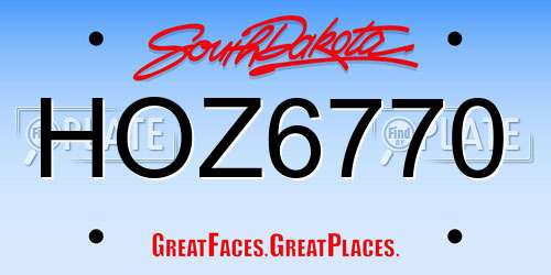 HOZ6770 South Dakota License Plate