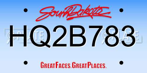 HQ2B783 South Dakota License Plate