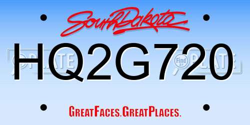 HQ2G720 South Dakota License Plate