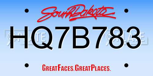 HQ7B783 South Dakota License Plate