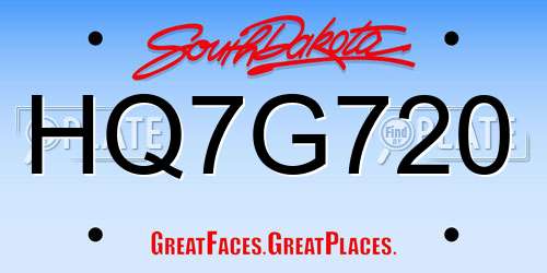 HQ7G720 South Dakota License Plate