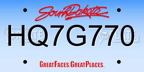 HQ7G770 South Dakota License Plate