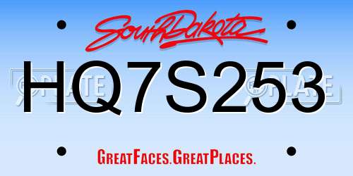 HQ7S253 South Dakota License Plate