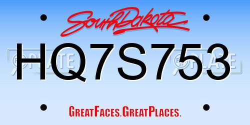 HQ7S753 South Dakota License Plate