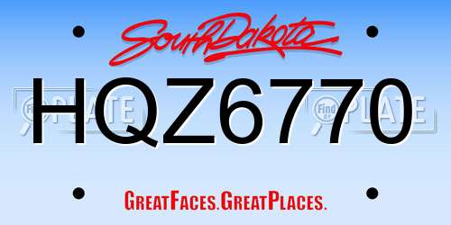 HQZ6770 South Dakota License Plate