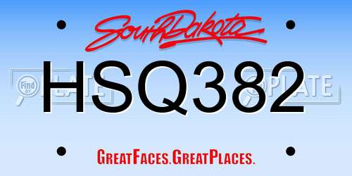 HSQ382 South Dakota License Plate
