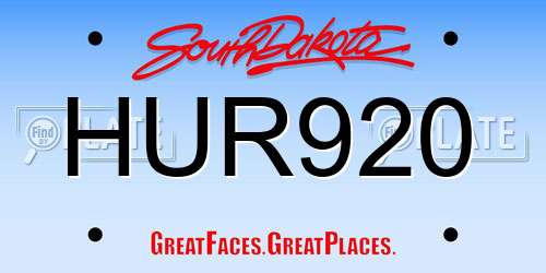 HUR920 South Dakota License Plate