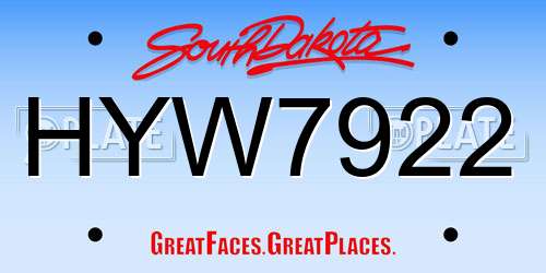 HYW7922 South Dakota License Plate