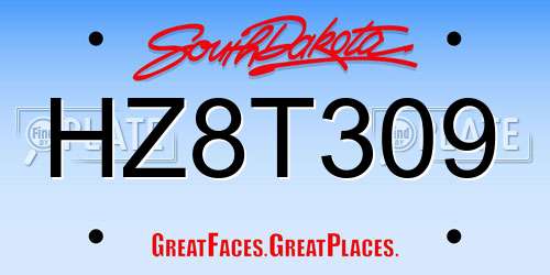 HZ8T309 South Dakota License Plate