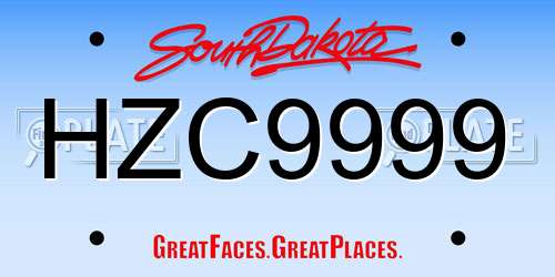 HZC9999 South Dakota License Plate