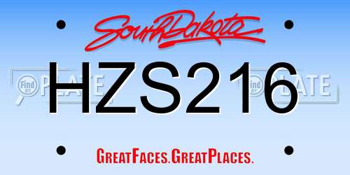 HZS216 South Dakota License Plate