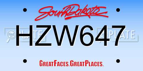 HZW647 South Dakota License Plate