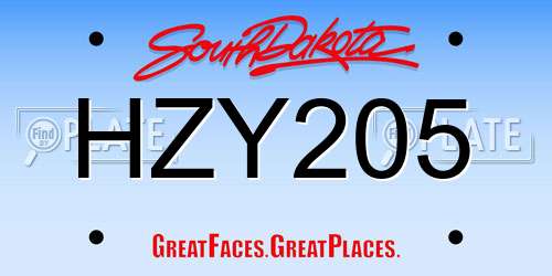 HZY205 South Dakota License Plate