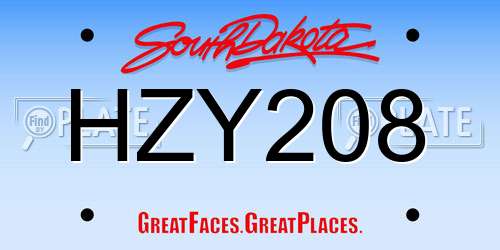 HZY208 South Dakota License Plate
