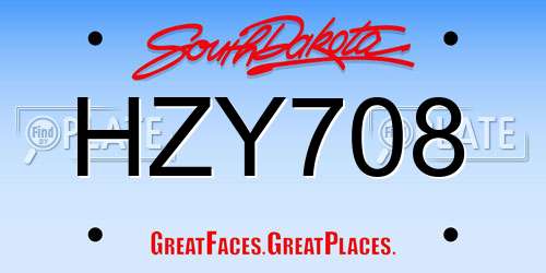 HZY708 South Dakota License Plate
