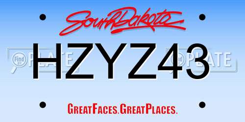HZYZ43 South Dakota License Plate