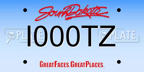 I000TZ South Dakota License Plate