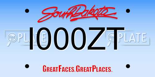 I000ZT South Dakota License Plate