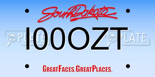 I00OZT South Dakota License Plate