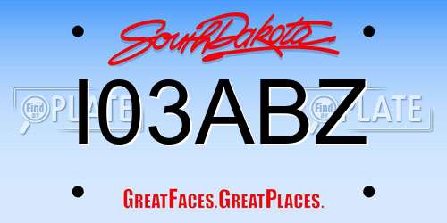 I03ABZ South Dakota License Plate