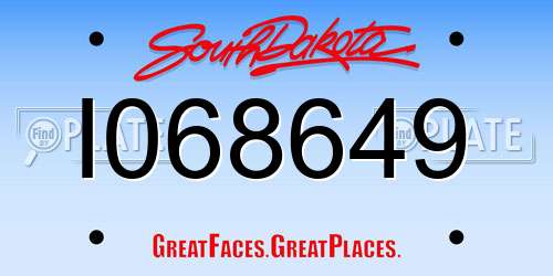 I068649 South Dakota License Plate