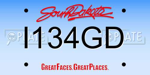 I134GD South Dakota License Plate