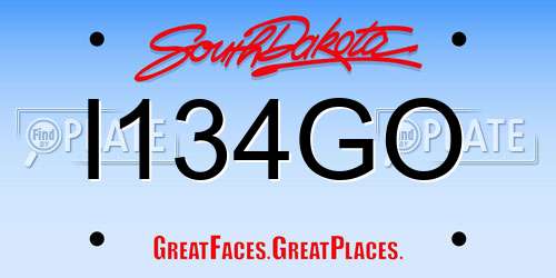 I134GO South Dakota License Plate