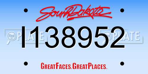 I138952 South Dakota License Plate