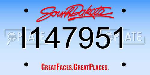 I147951 South Dakota License Plate