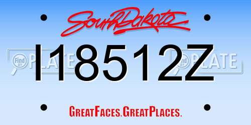 I18512Z South Dakota License Plate