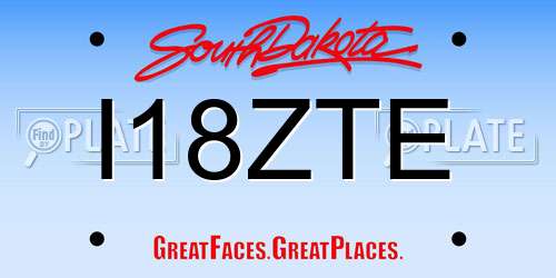 I18ZTE South Dakota License Plate