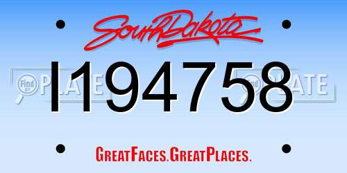 I194758 South Dakota License Plate