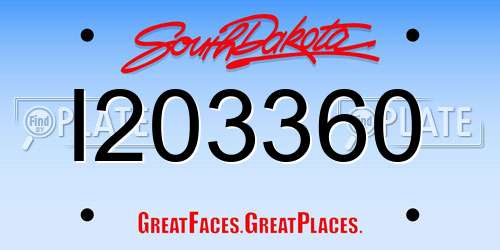 I203360 South Dakota License Plate